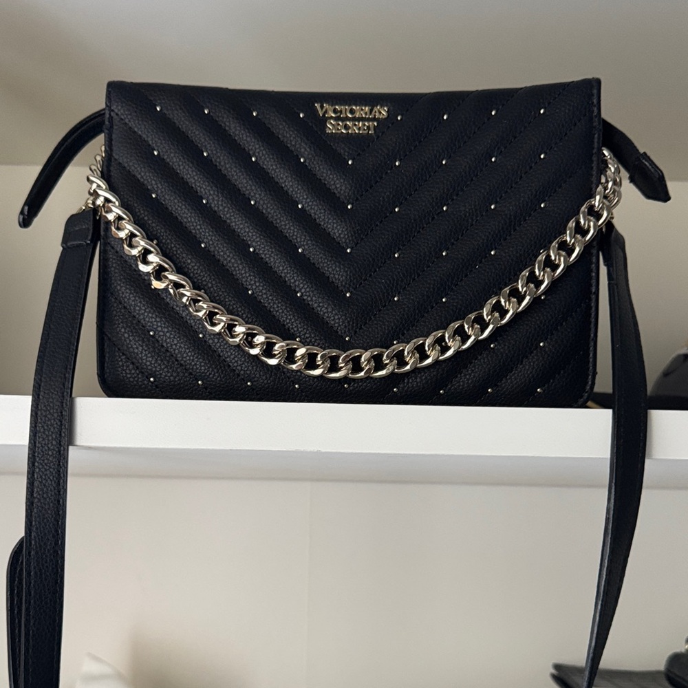 Victoria's Secret Black Chevron Crossbody Bag